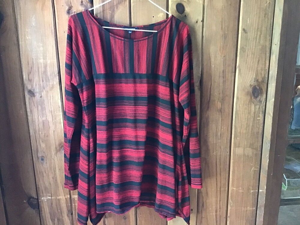 Max Edition Womens Red Black Striped Top Size L Long Sleeve Boat Neck Casual